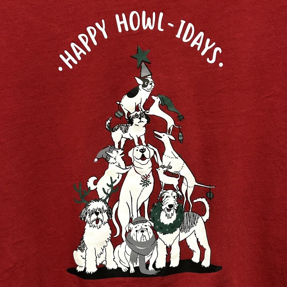 PAJAMAGRAM Women's Size XL Dog Top Happy Howl-idays Long Sleeve Graphic Tee Dogs